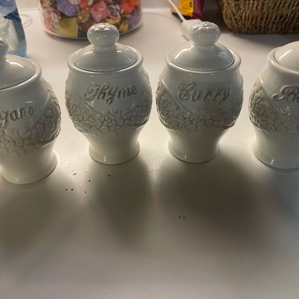 Anthropologie White Ceramic Spice Jars